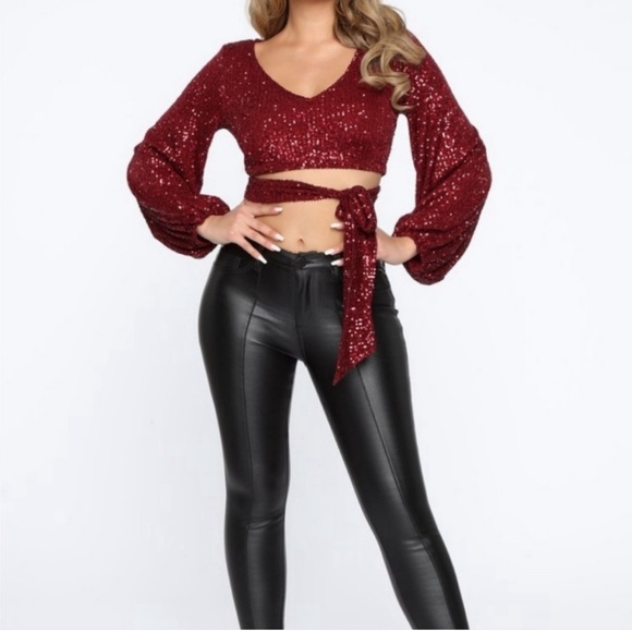 Fashion Nova - Sequined Crop Top with Bow shirt blouse top Gorgeous - Picture 3 of 8